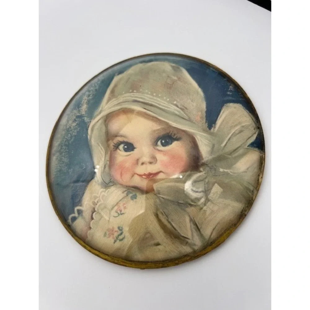 Vintage Peter Watsons Studio Bubble Glass Baby Portrait Wall Plaque 6 Inch